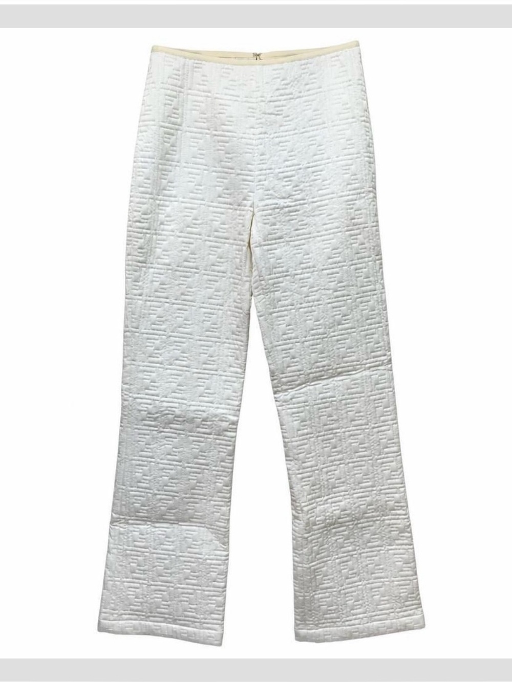 Vintage Fendi 365 White Quilted Embossed Zucca Monogram Pants IT 40 NWT Cream